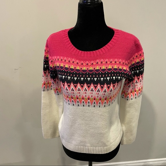 Joe Fresh Fair Isle Knit Sweater Vibrant Pink Size L (10) Juniors - Picture 6 of 8